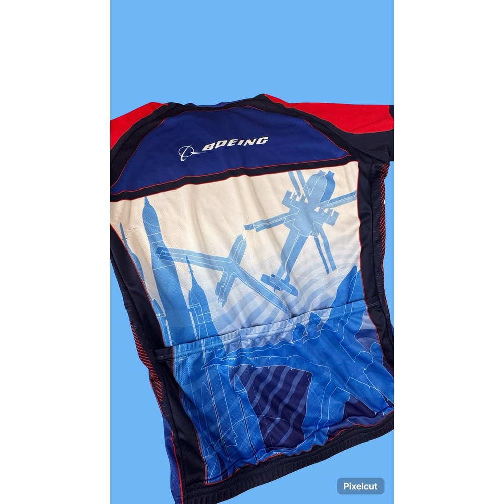 Voler One Boeing Cycling Jersey Mens Blue Red White Full Zip Short Sleeve Top - Picture 10 of 12